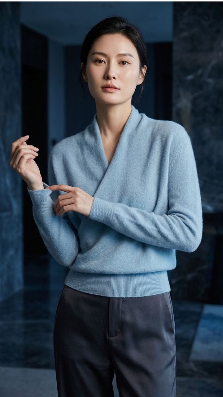 Cross-Front Wool-Cashmere Wrap Sweater — Women's Draped V-Neck Knit