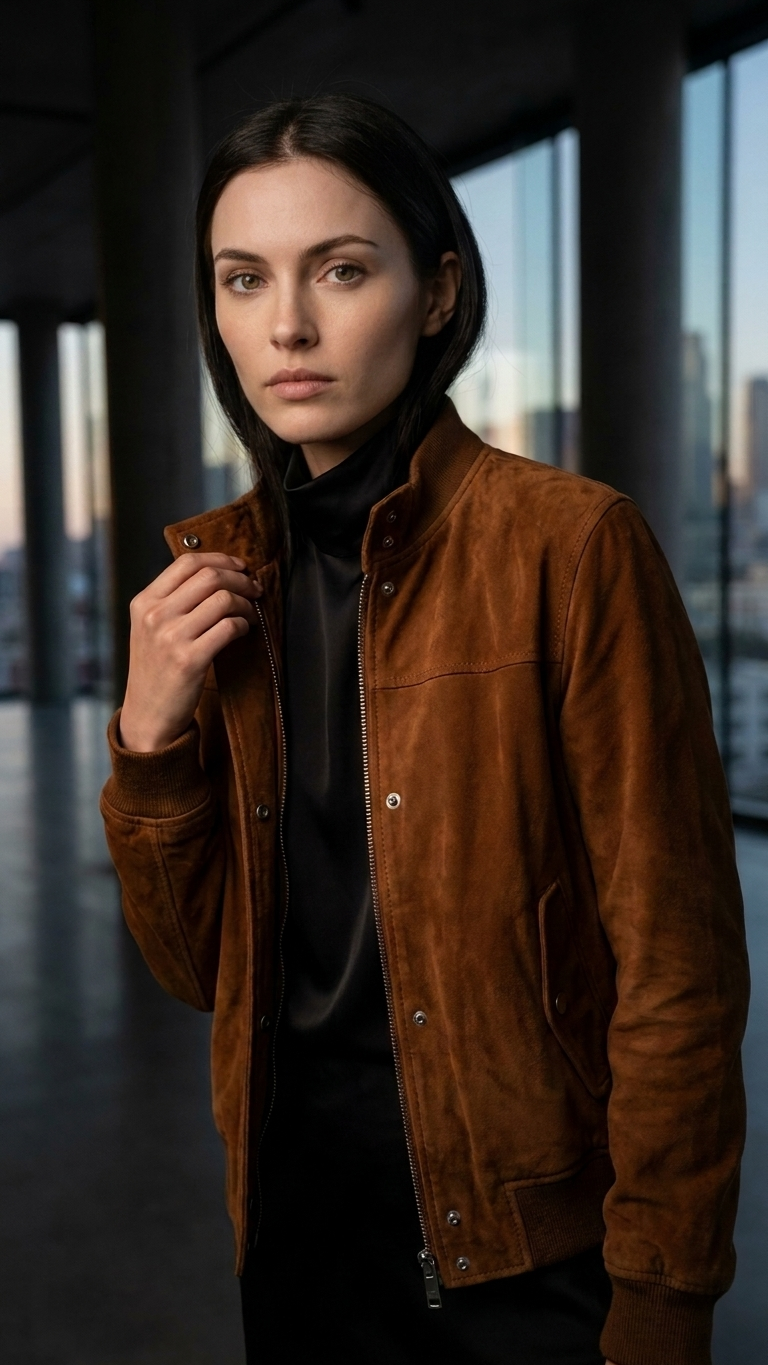 Brown Retro Lapel Loose-Fit Faux Suede Jacket