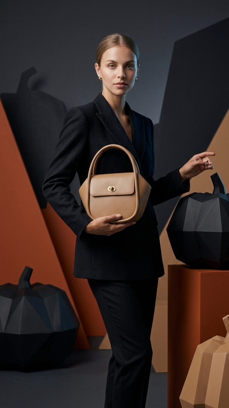 Structured Leather Top-Handle Crossbody Bag — Wing Silhouette