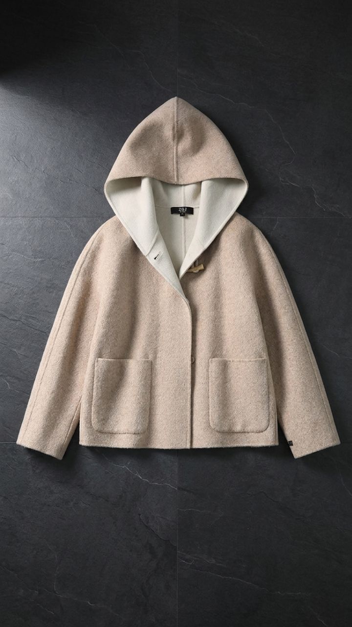The Architect Hooded Wool Coat — Short Single-Breasted with Suit Collar