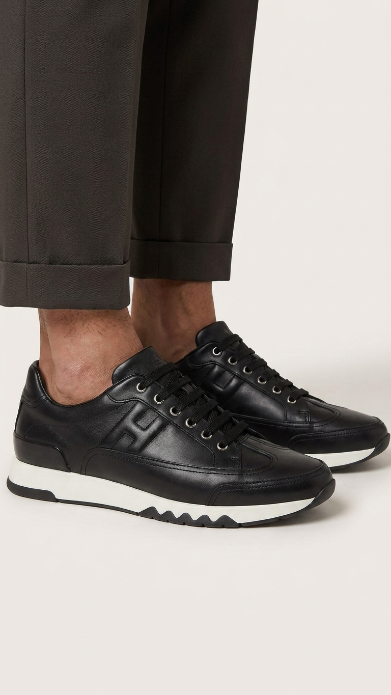 Color-Block Leather Lightweight Lace-Up Sneakers