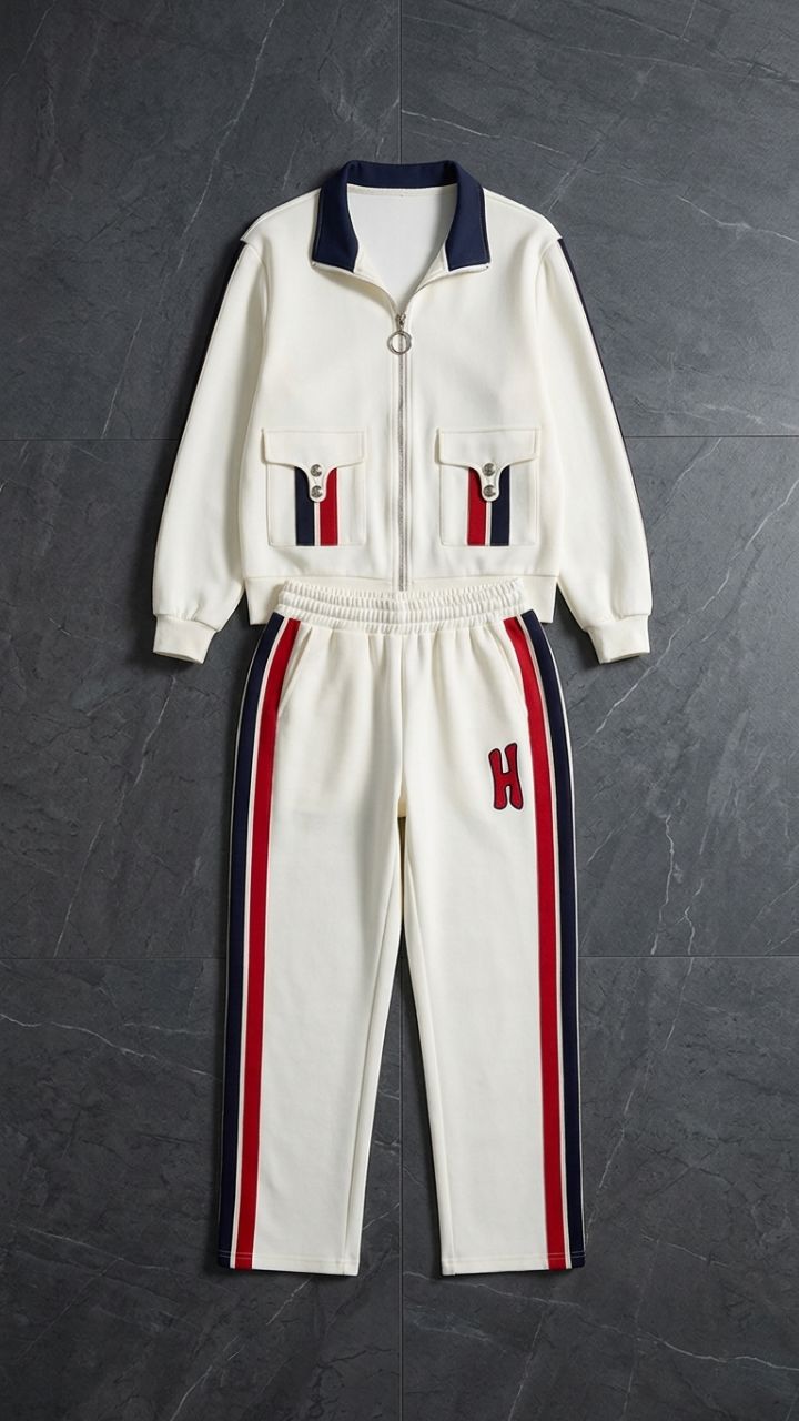 The Varsity Stripe Tracksuit — Retro Cotton Zip Cardigan & Side-Stripe Jogger Set