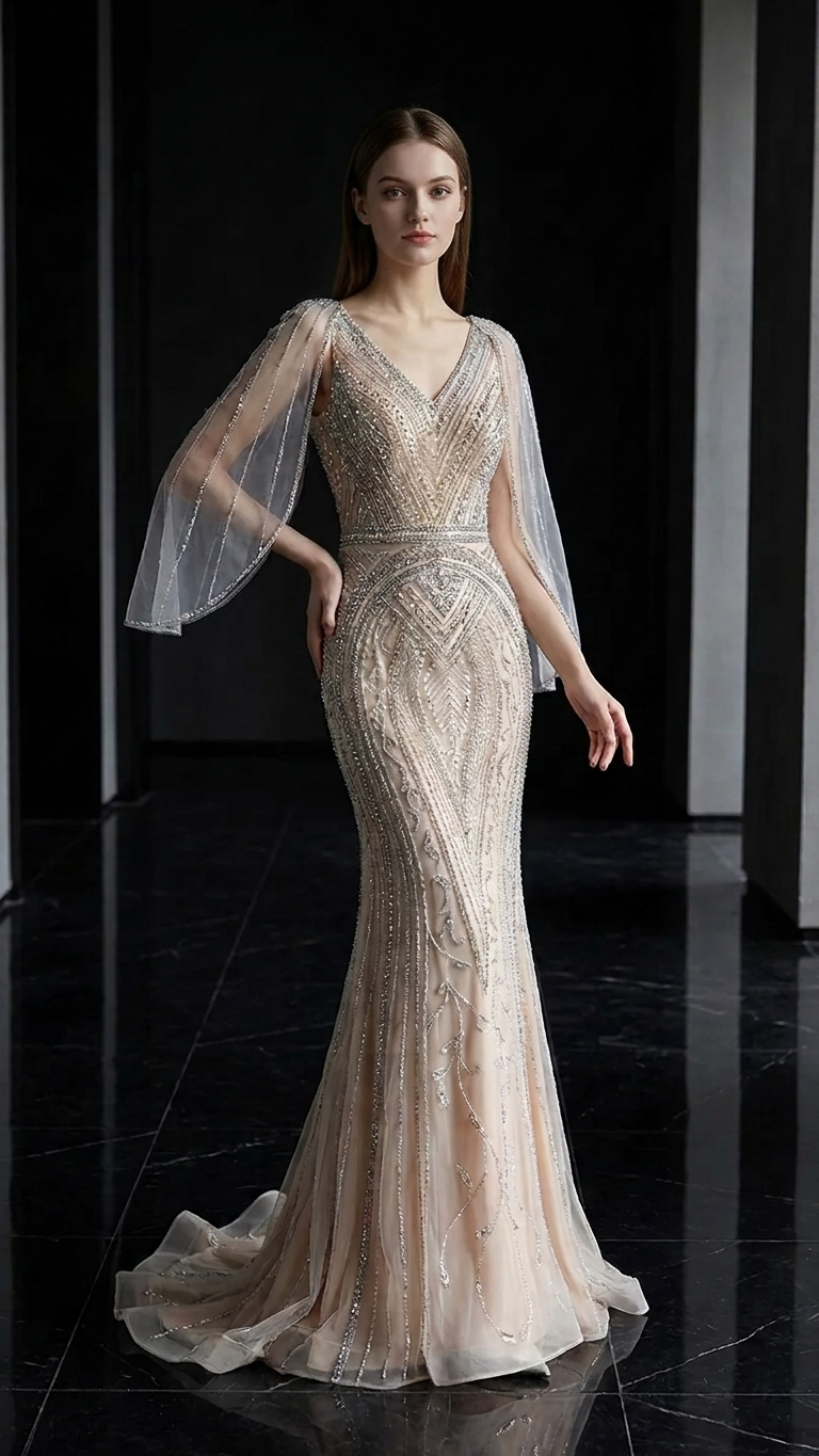 Luxury Fishtail Evening Gown | Hand-Beaded Mermaid Dress