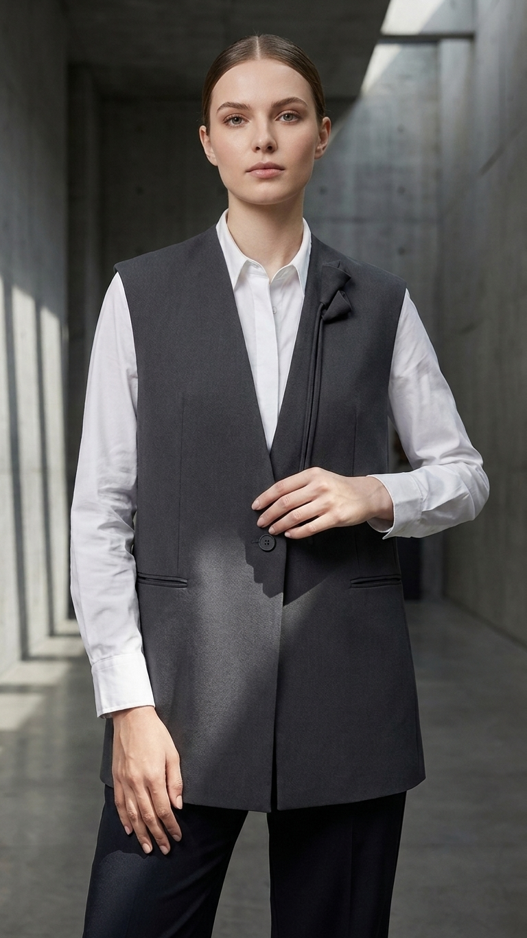 Structured Shoulder-Padded Waistcoat Tops