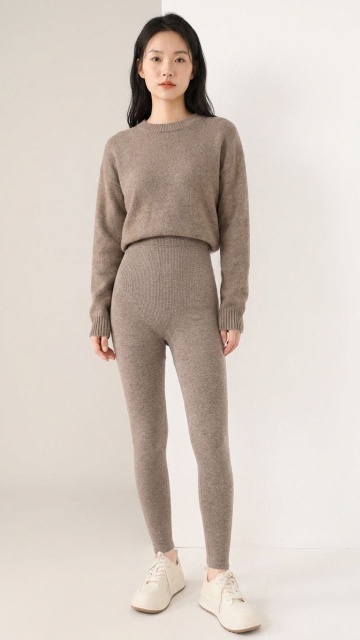 Wool Knit High-Waist Leggings — Women's Seamless Warm-Keeping Pants