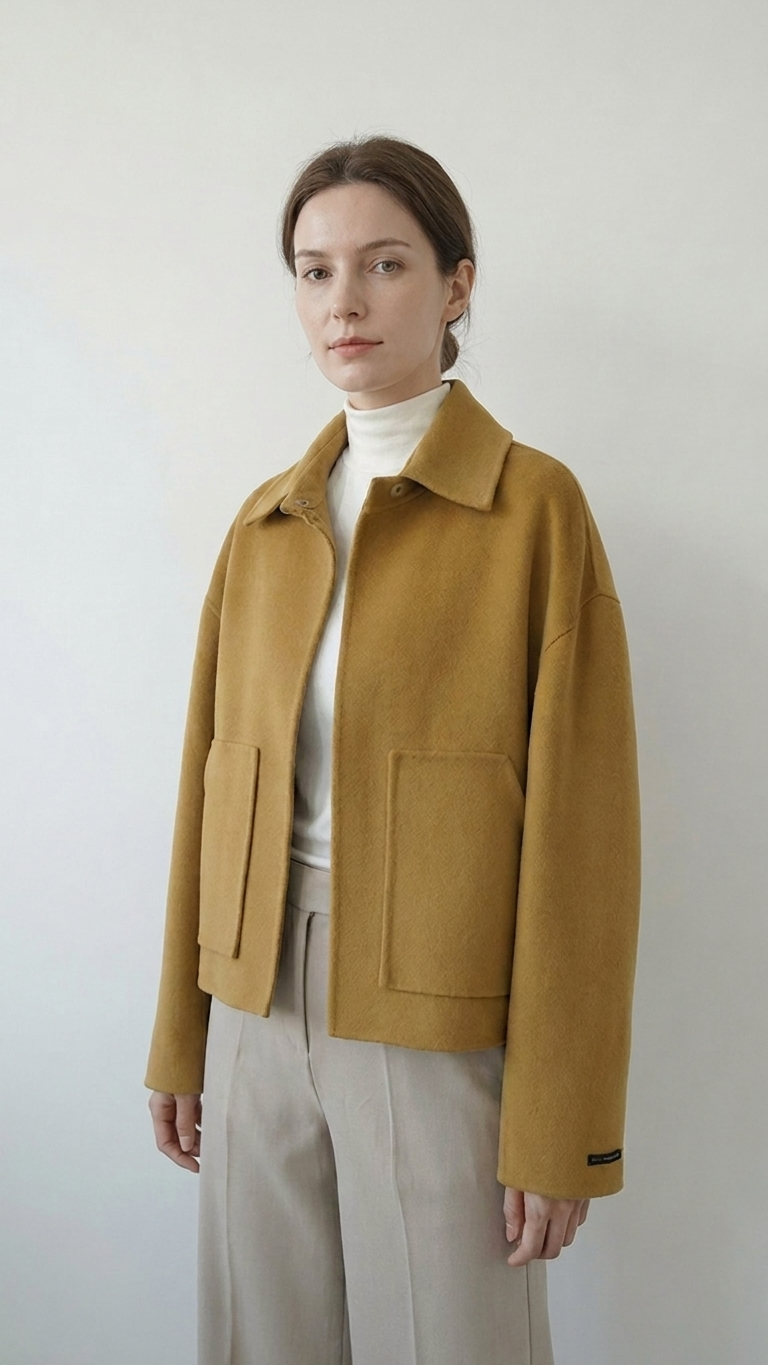 Cream Double-Faced Wool Boxy Short Jacket