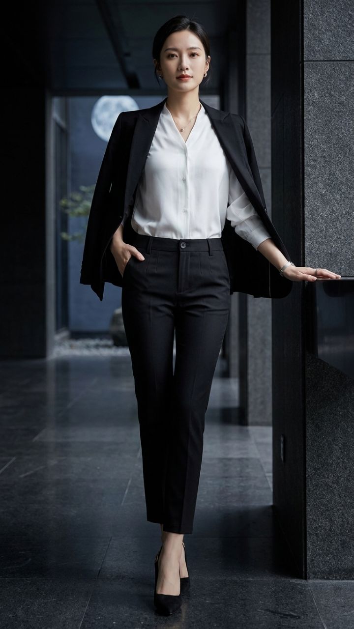 Tailored Ankle Pants — Women's Straight Leg Cotton Blend Trousers