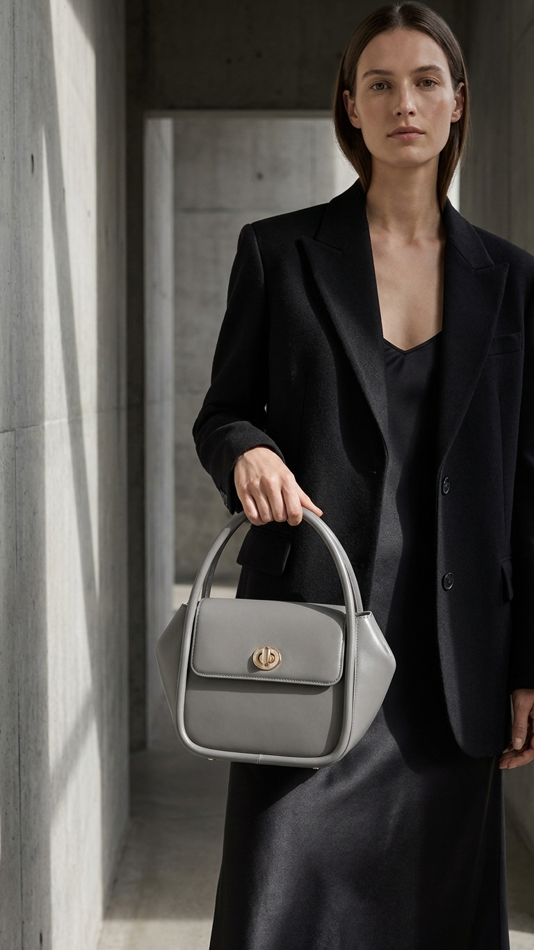 Structured Leather Top-Handle Crossbody Bag — Wing Silhouette
