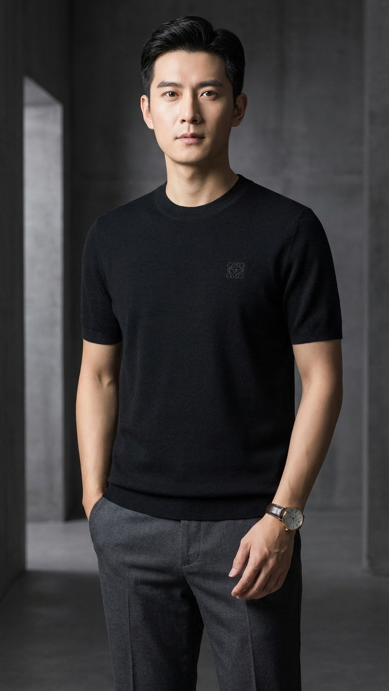 Wool-Blend Short Sleeve Crew Neck T-Shirts for Men