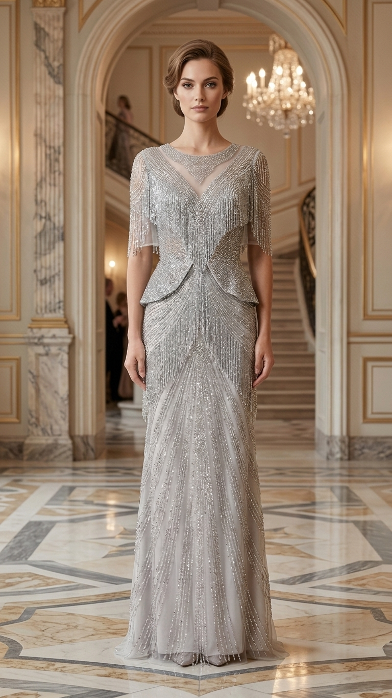 Beaded Sequin Mermaid Evening Gown — Fully Embellished Formal Dress