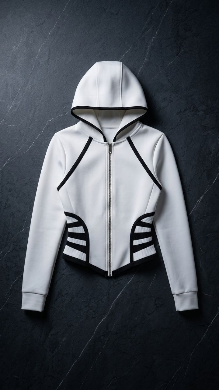 Sculpted Zip-Front Hoodie — Contrast Trim