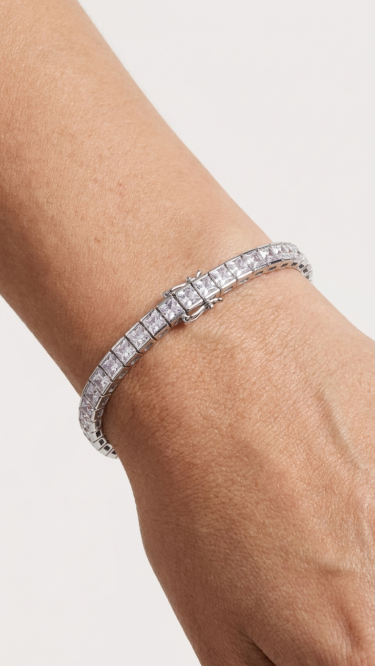 Square Moissanite Tennis Bracelet — S925 Silver, GRA Certified