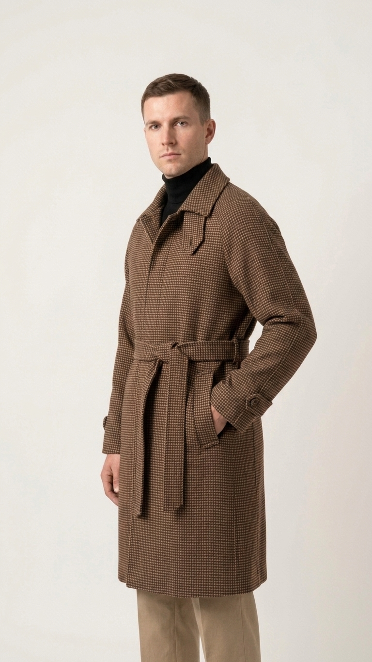 Vintage Gentleman Houndstooth Men's Clothing Woolen Coat