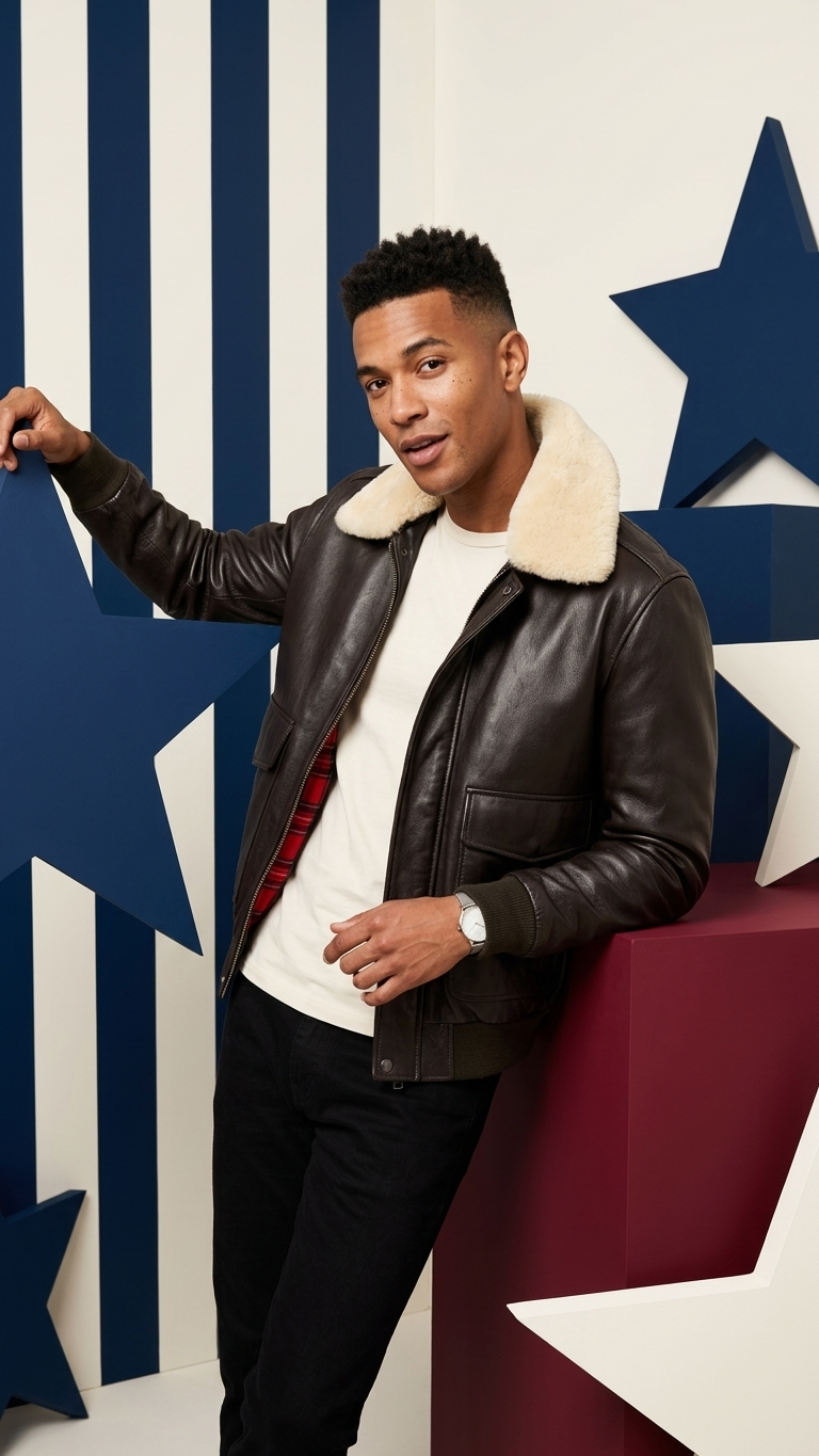 Cowhide Leather Flight Jacket — Shearling Collar