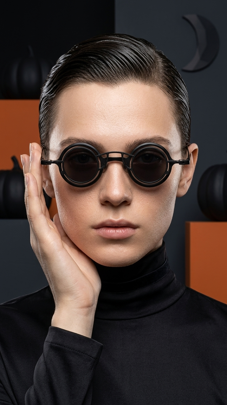 Titanium Small Round-Frame Glasses with Magnetic Clip-On Sun Lens