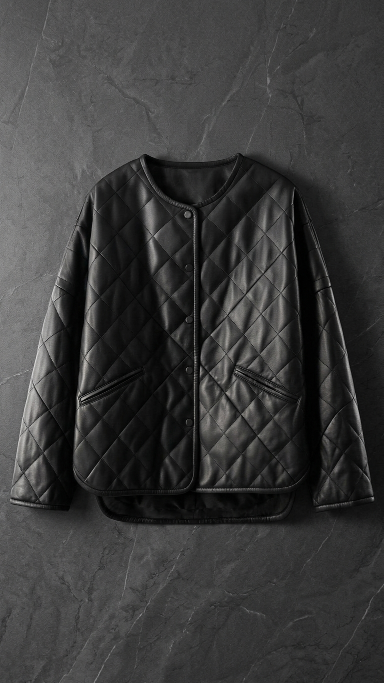 Quilted Faux Leather Jacket — Diamond Stitch, Camel & Black