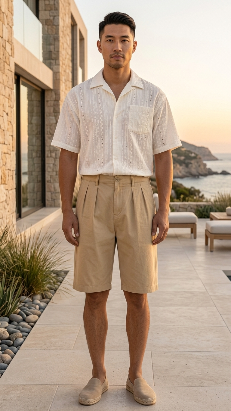 Men's Textured Jacquard Short-Sleeve Resort Shirt