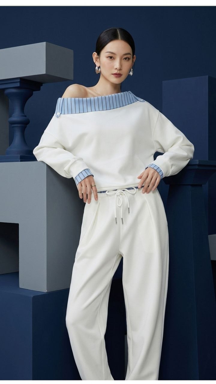 The Sloane Asymmetric Knit Set — Draped Shoulder Top & Wide-Leg Trousers