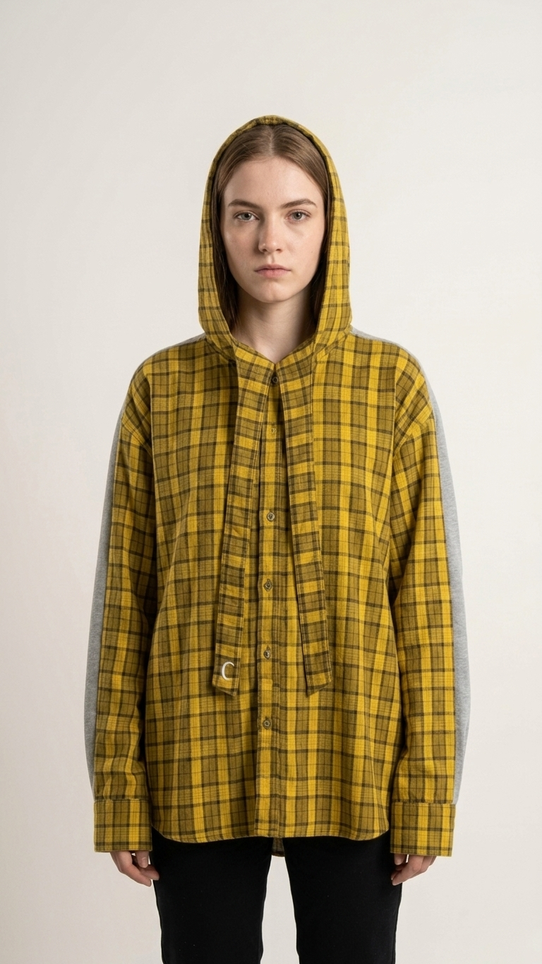 Oversized Hooded Check Overshirt — Relaxed Cotton Cloak Silhouette