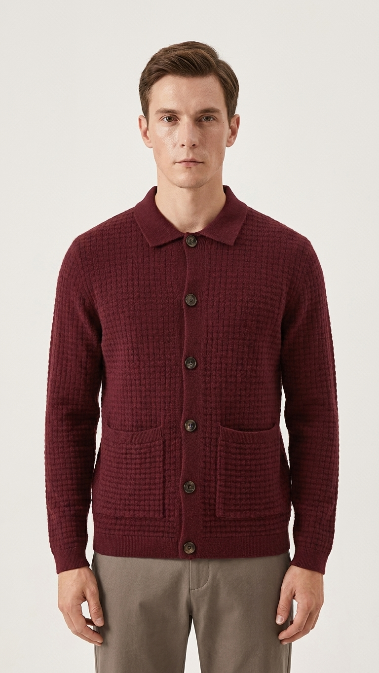 Collared Button-Front Wool Cardigan — Earl Red