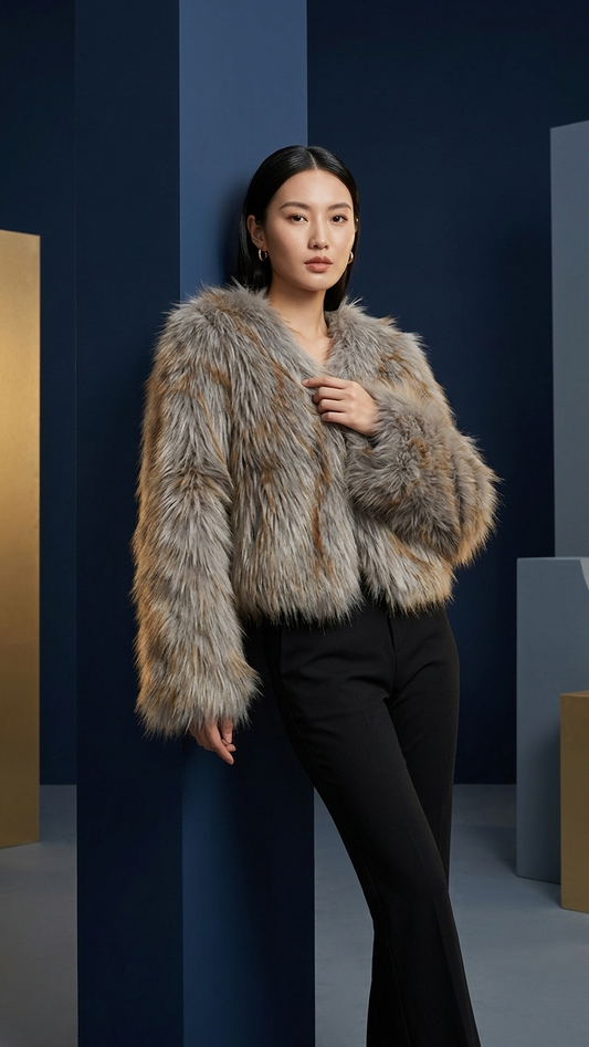 Sasha Shaggy Faux Fur Jacket – Luxury Cropped Statement Coat