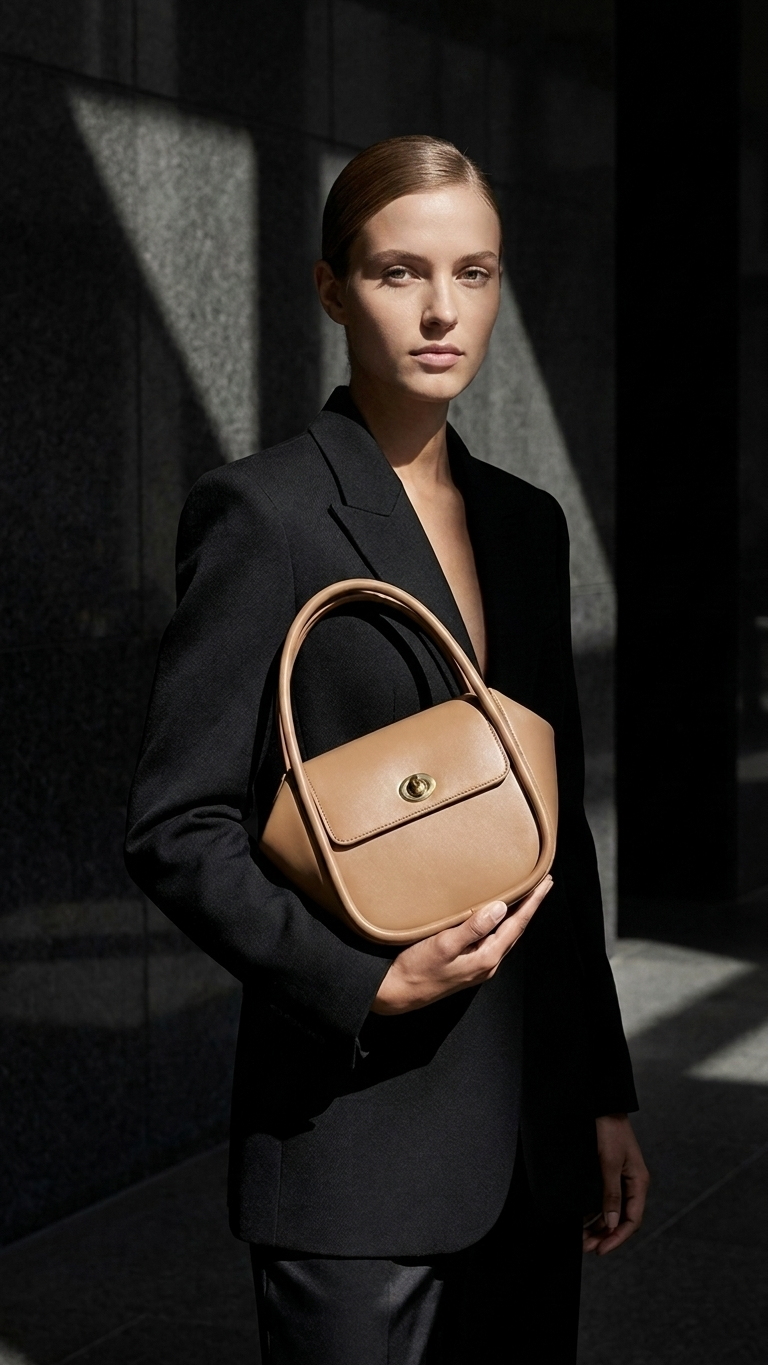 Structured Leather Top-Handle Crossbody Bag — Wing Silhouette