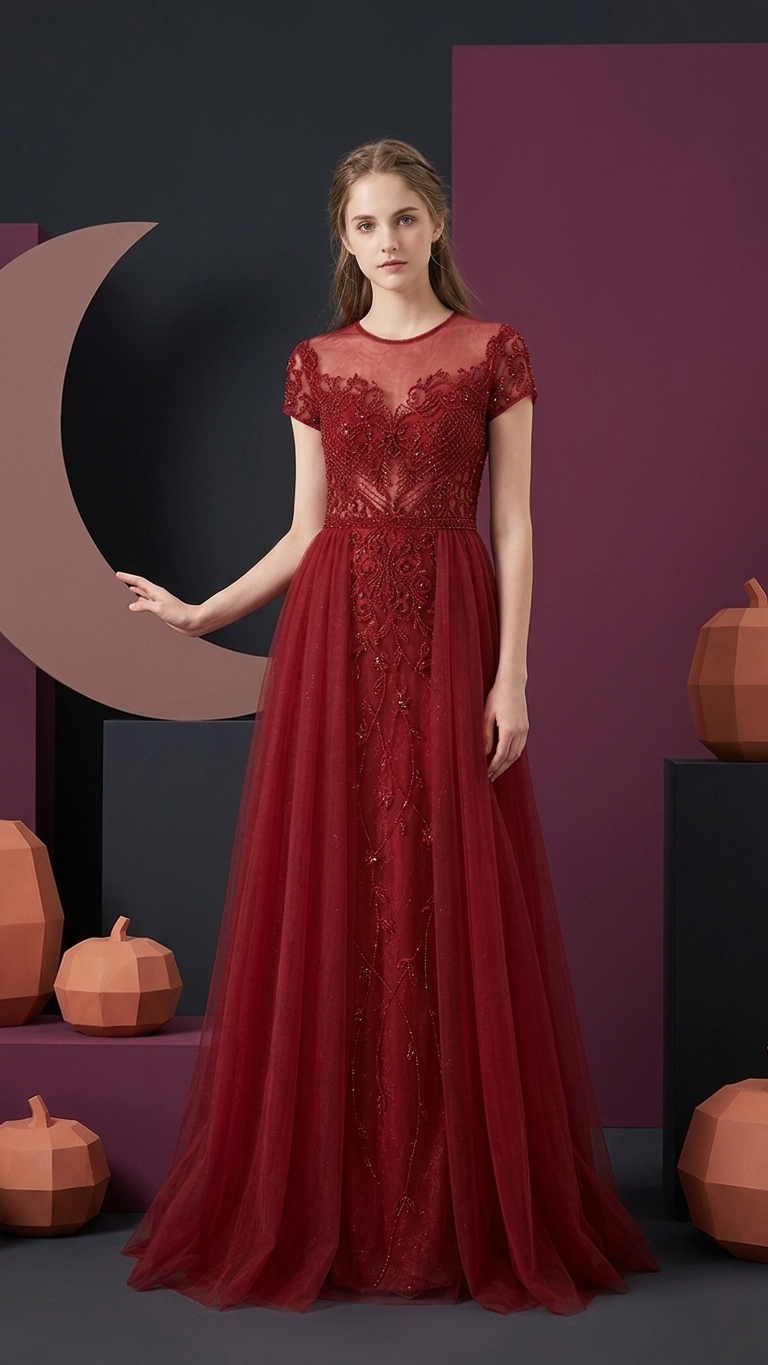 Beaded Illusion A-Line Evening Gown