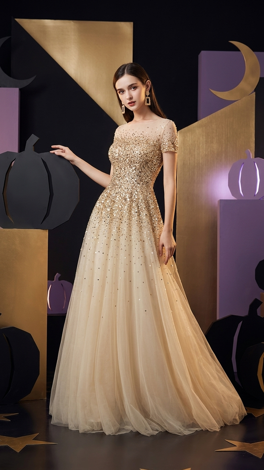 Noir Reverie Sequin-Mesh Tulle Evening Gown