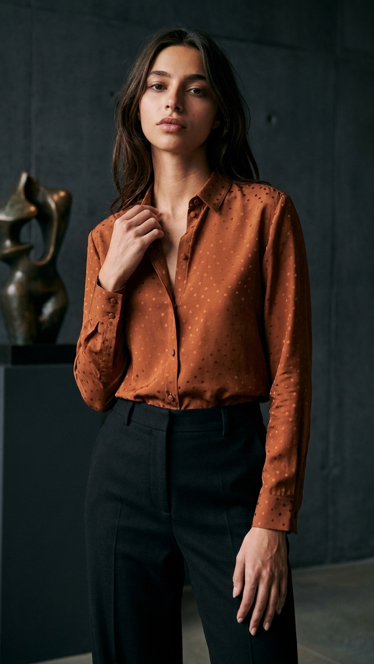 French Minority Loose And Idle Silky Crepe Satin Glossy Reverse Long Sleeve Shirt