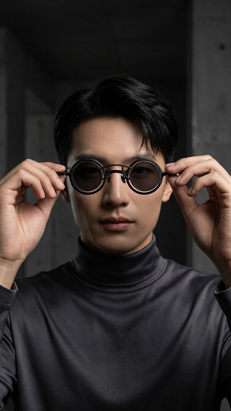 Titanium Small Round-Frame Glasses with Magnetic Clip-On Sun Lens