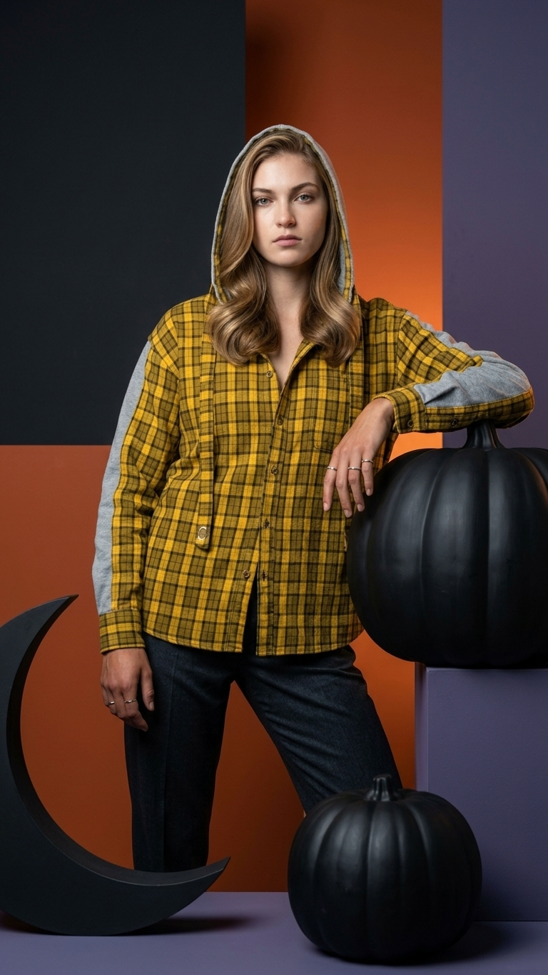 Oversized Hooded Check Overshirt — Relaxed Cotton Cloak Silhouette