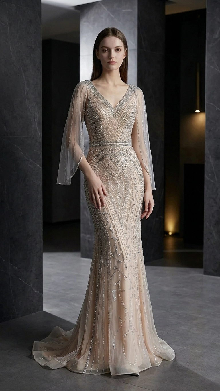 Luxury Fishtail Evening Gown | Hand-Beaded Mermaid Dress
