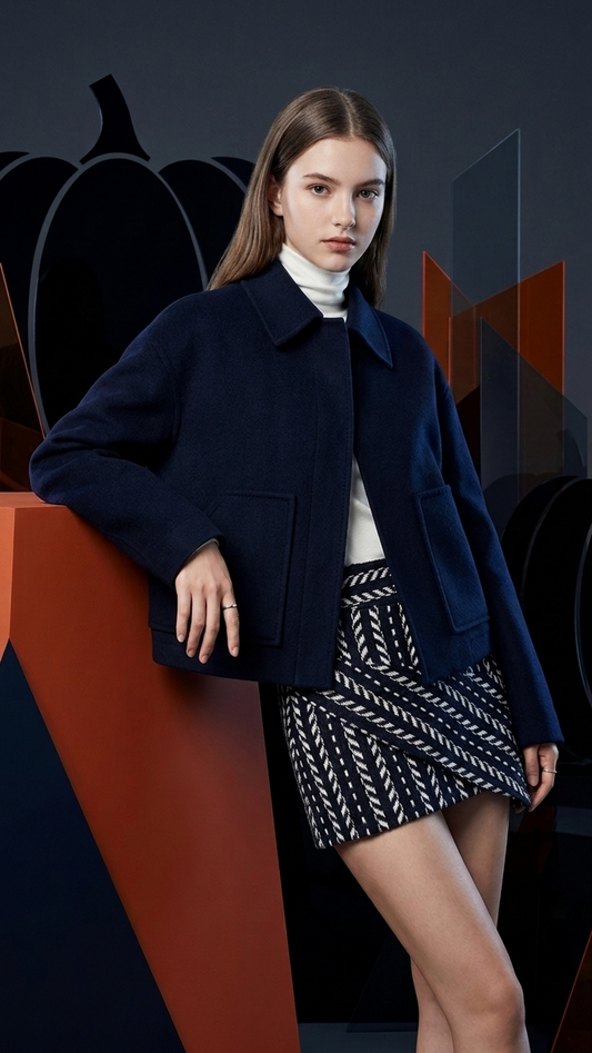 Cream Double-Faced Wool Boxy Short Jacket