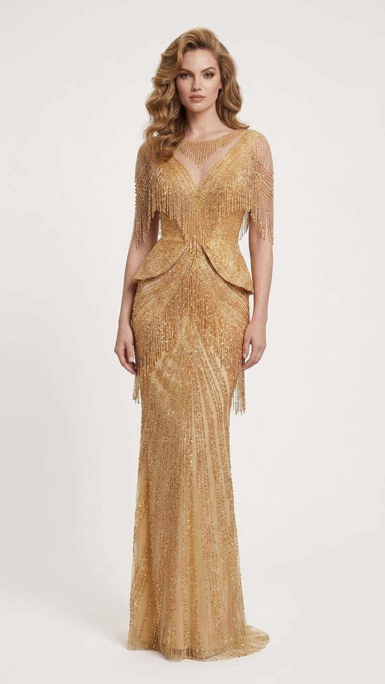 Beaded Sequin Mermaid Evening Gown — Fully Embellished Formal Dress