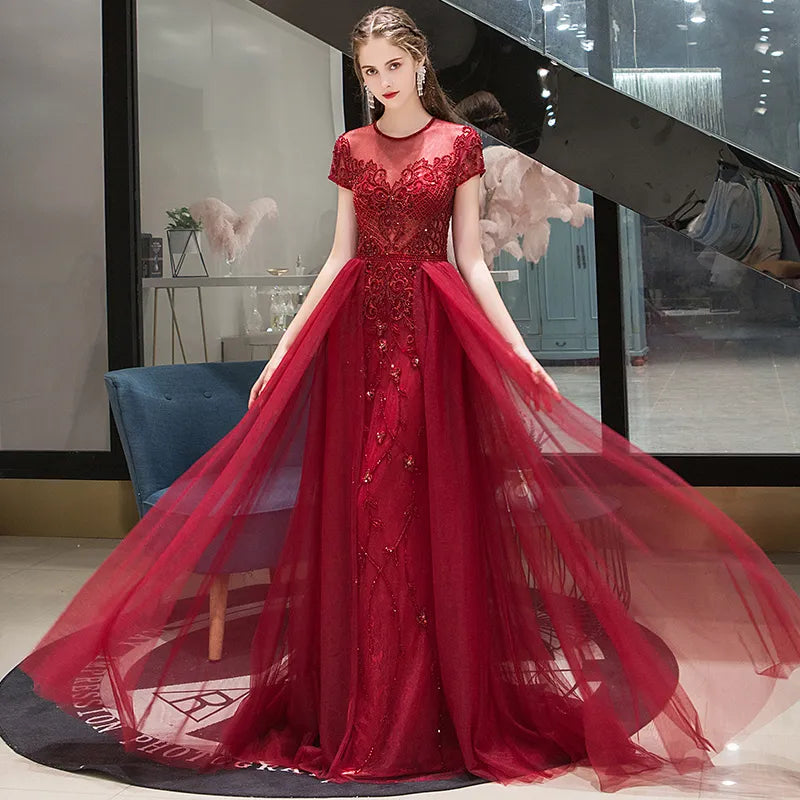 Beaded Illusion A-Line Evening Gown