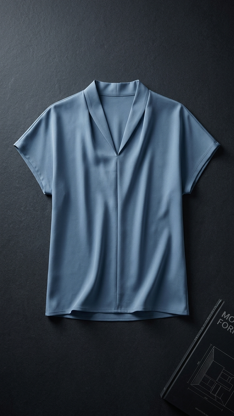 Draped V-Neck Short Sleeve Blouse Tops