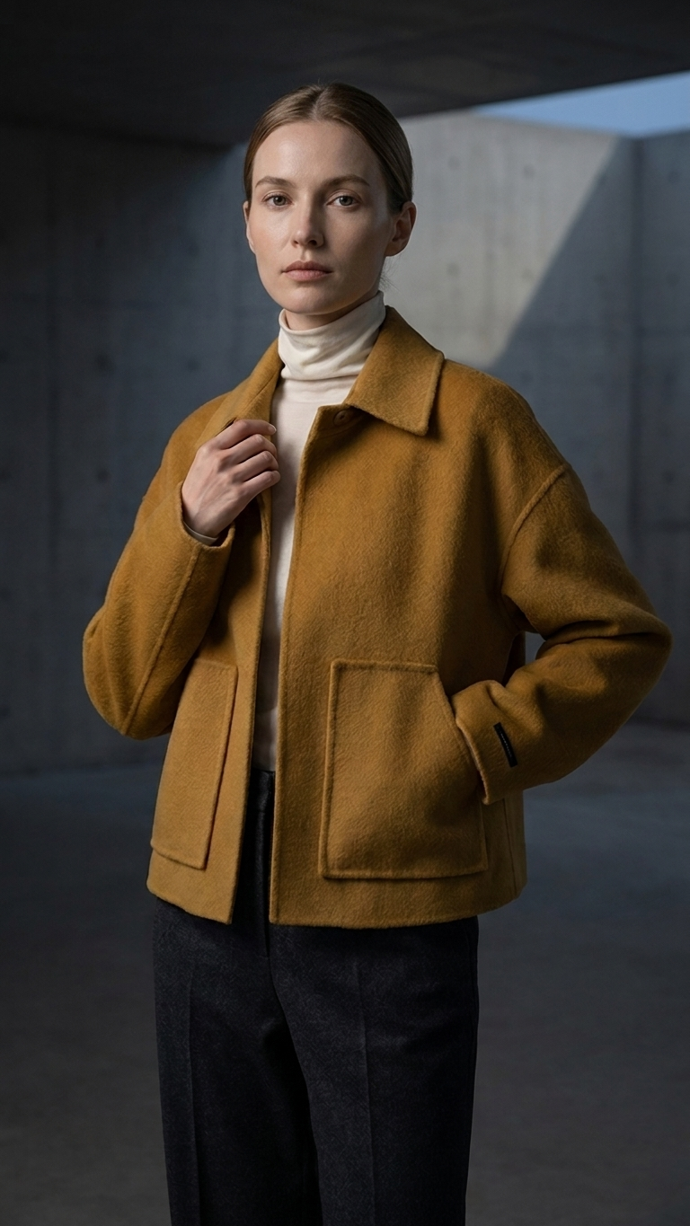 Cream Double-Faced Wool Boxy Short Jacket