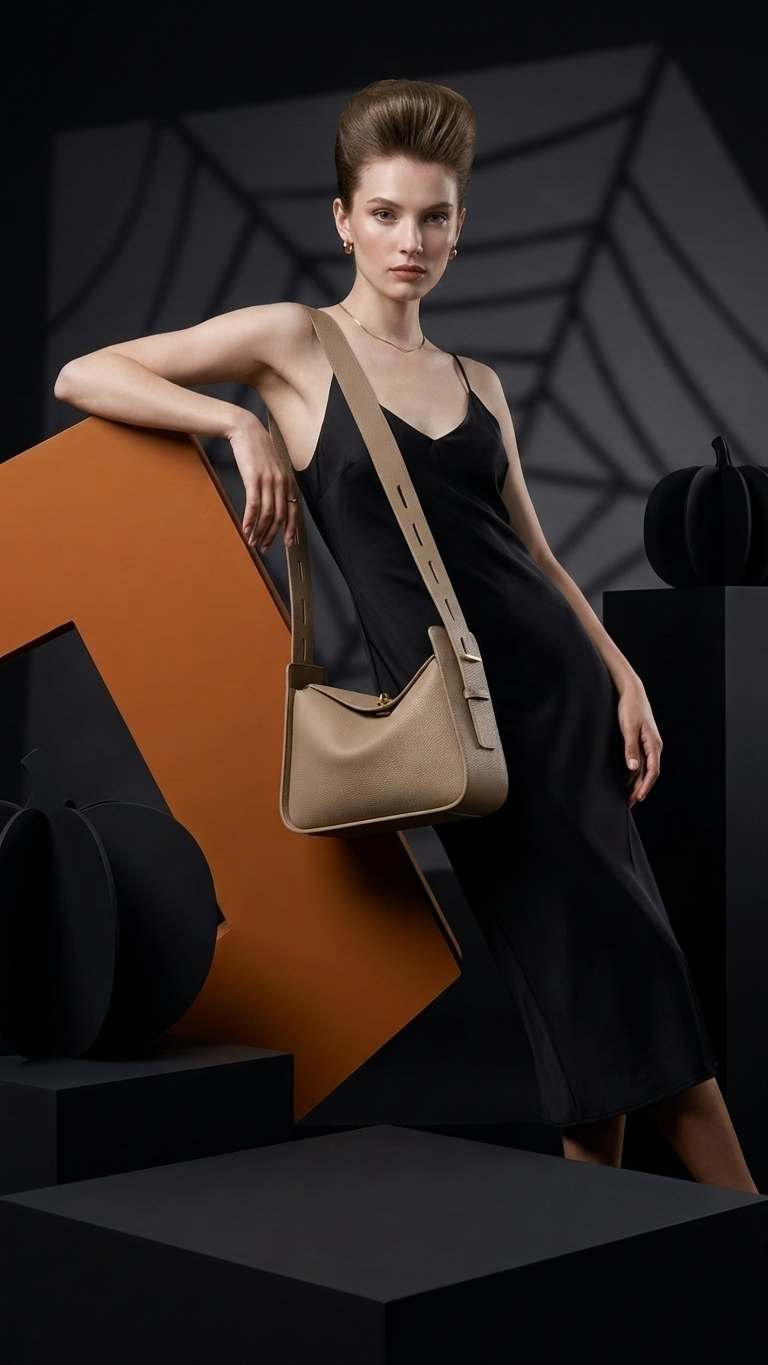 Structured Clamshell Shoulder Bag — East-West Leather Tote, Women's