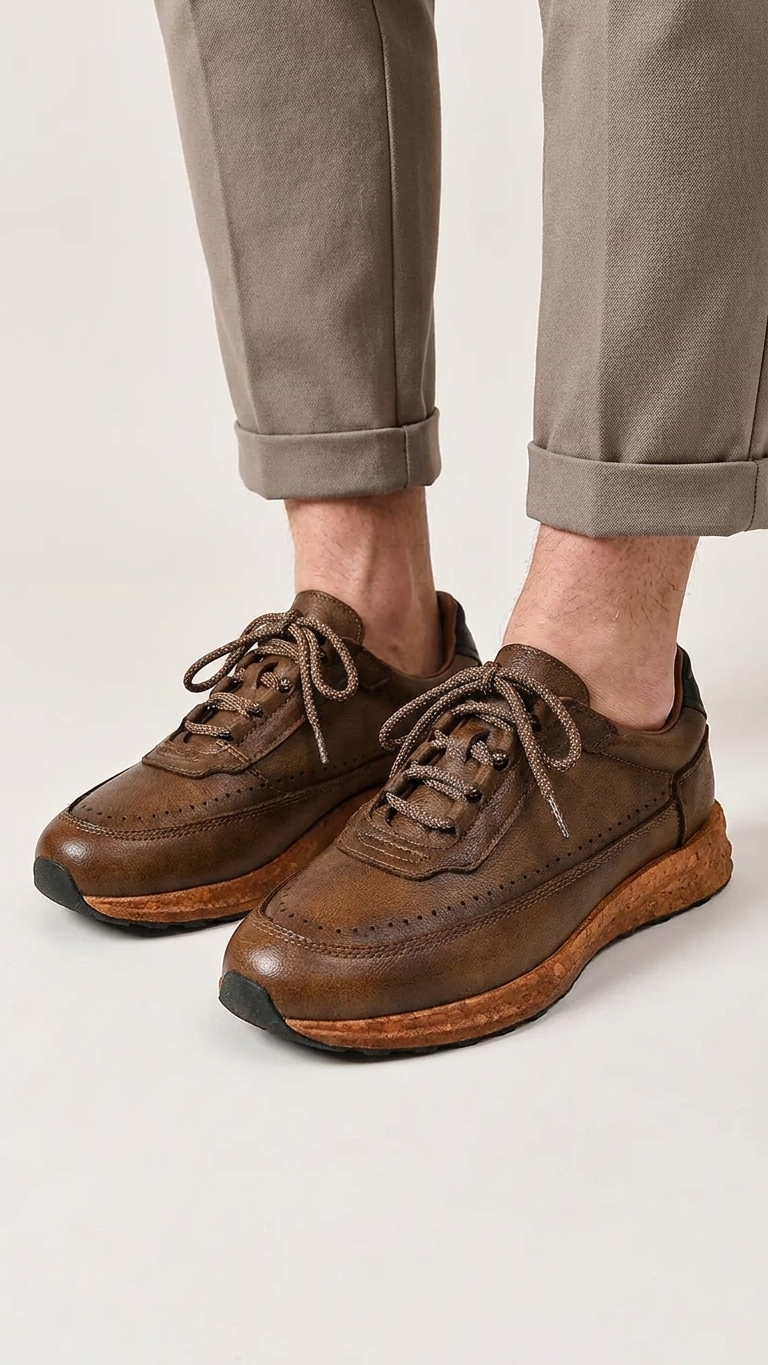 Retro Cowhide Leather Casual Sneakers – Men's Genuine Leather Lace-Up Shoes