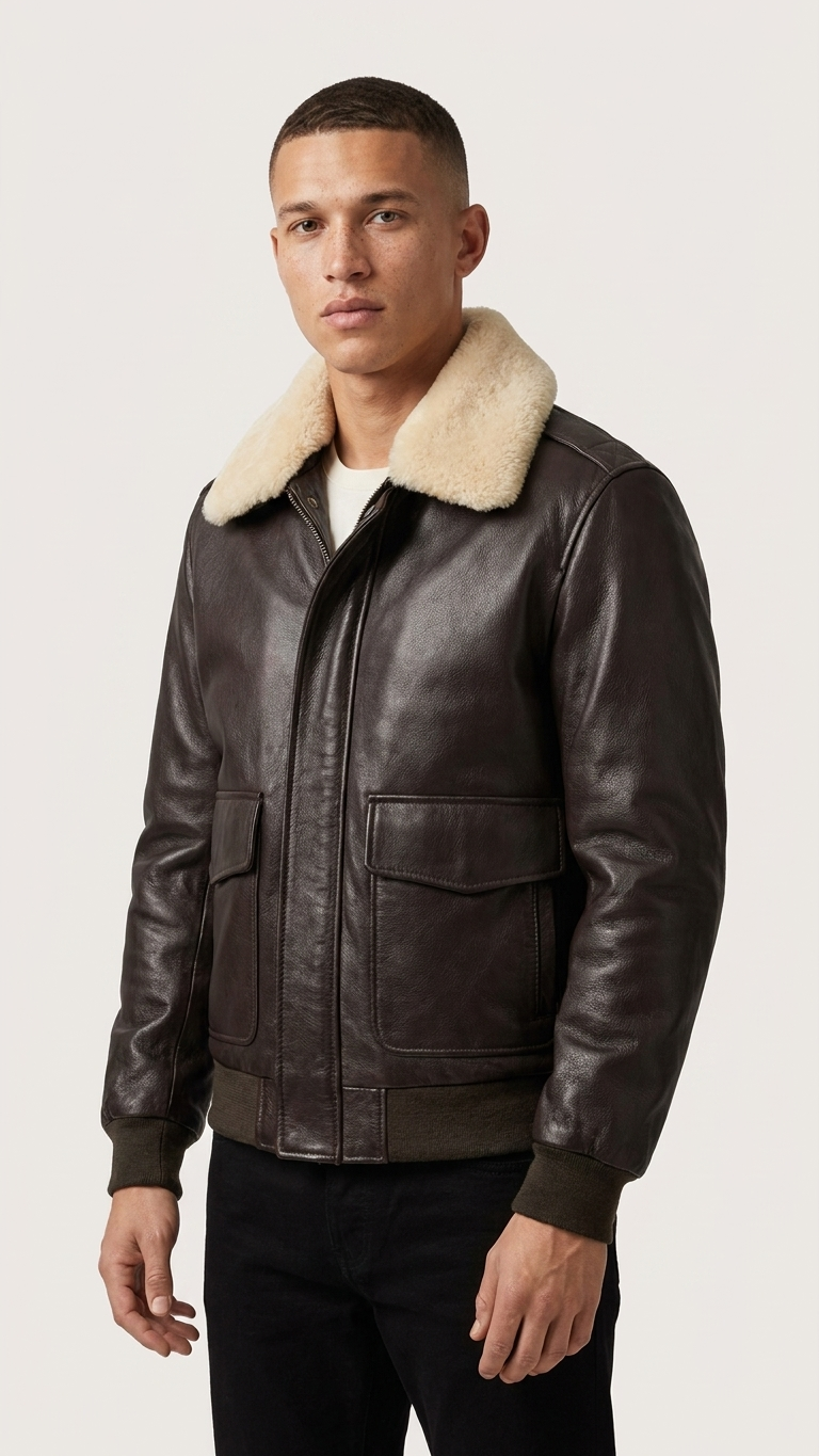 Cowhide Leather Flight Jacket — Shearling Collar