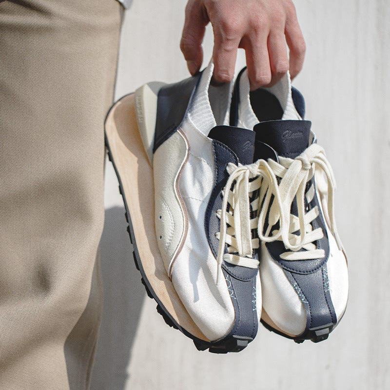 Retro Leather Runner Sneakers – Vintage-Inspired High-Profile Athletic Shoe
