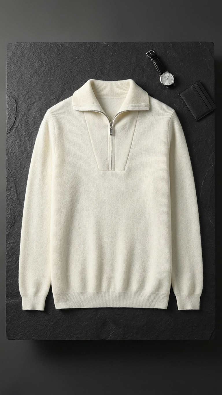 Half Zip Merino-Blend Sweater — Camel