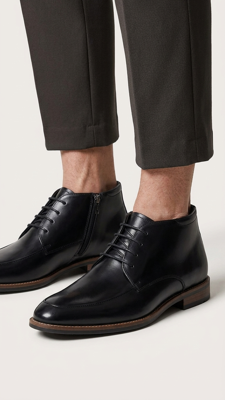 Black polished leather high-top business boot