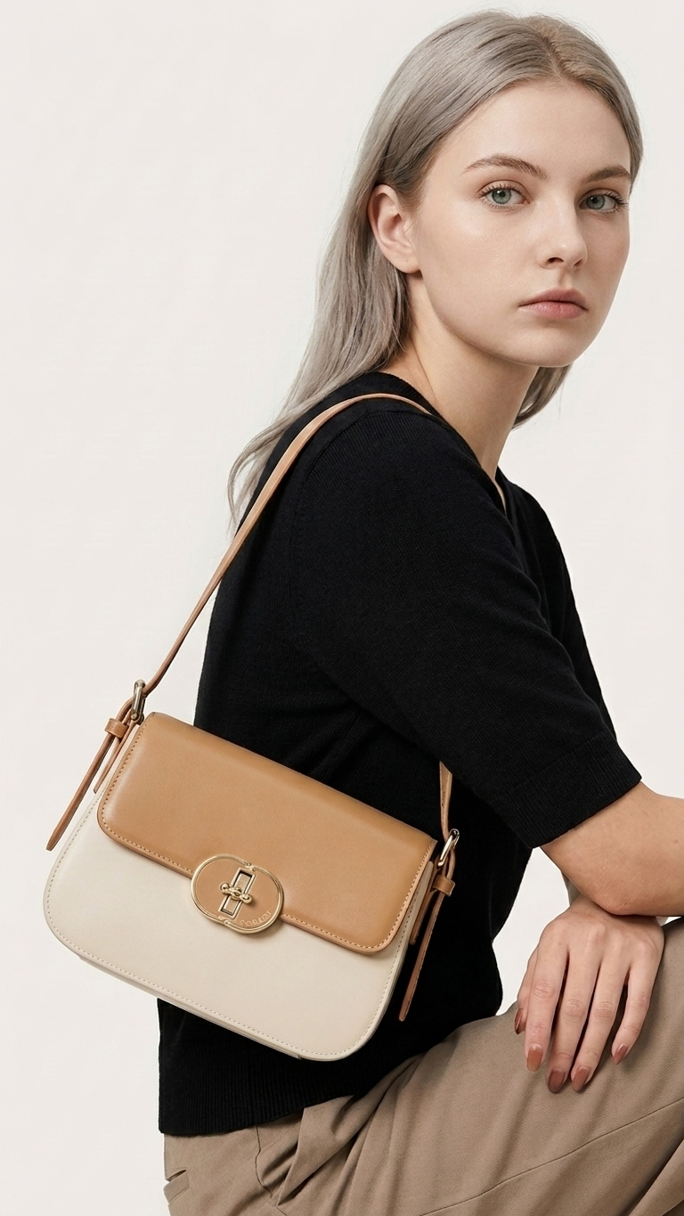 Structured Square Leather Crossbody Bag — Twist-Lock Closure Statement