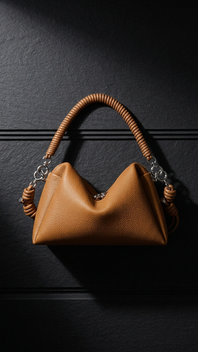 Structured Leather Dumpling Bag — Sculptural Wedge Shoulder Bag, 5 Neutral Colorways