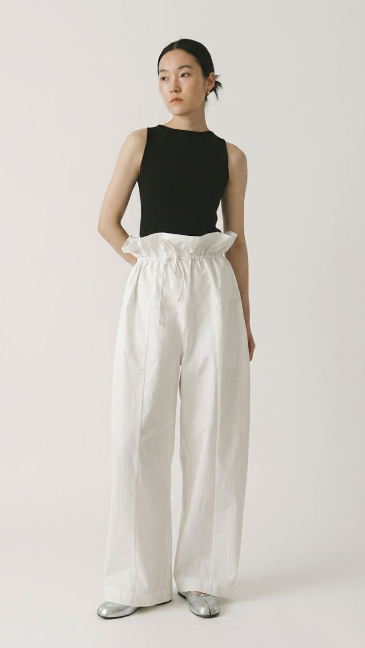 Wide-Leg Cotton Trousers — Women's Minimalist Drawstring Pants